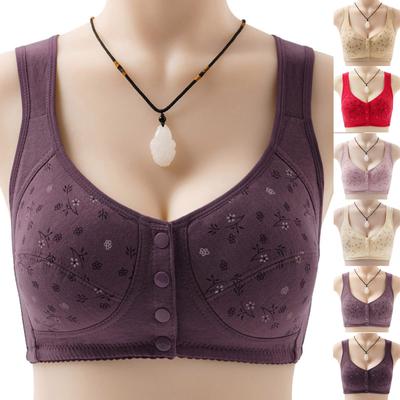 Women's Underwear Thread Cloth Cotton Front Button Without Steel Ring Bra