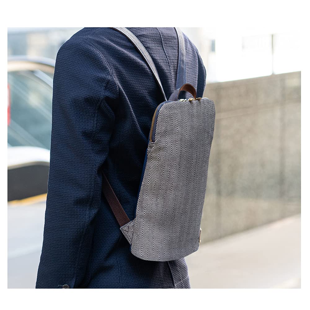 [creare Kiki] Slim Backpack for Men, Lightweight, Travel and Business, Made in Japan with Okayama Denim Herringbone Fabric, Thin Gusset, Toyooka Bag,