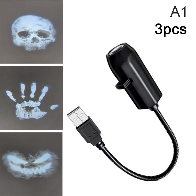 1Pc Skull Projection Lamp With 4/6 Switchable Pattern Design Led Night Light For Room Wall Ceiling Decoration Halloween Gift