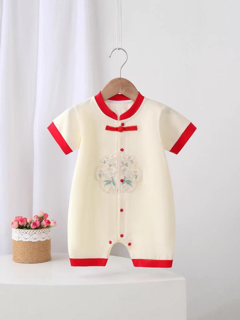 Chinese Trendy Embroidery Infant Jumpsuit - Summer Style Boneless Crawling Bodysuit