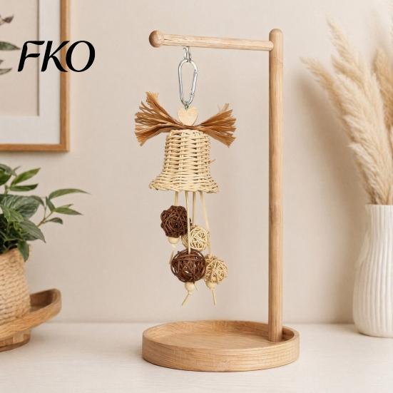 Parrot Toy Rattan Woven Toy, Bell Bird Chew Chewing with Bells or Balls, Cage Accessories for Cockatiels Budgies Small Medium
