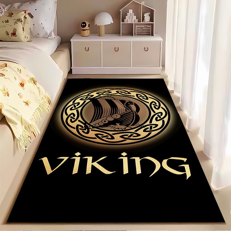 Viking Ship Pattern Rug with Celtic Design Suitable for use as an anti-slip game mat for living room and bedroom sofas