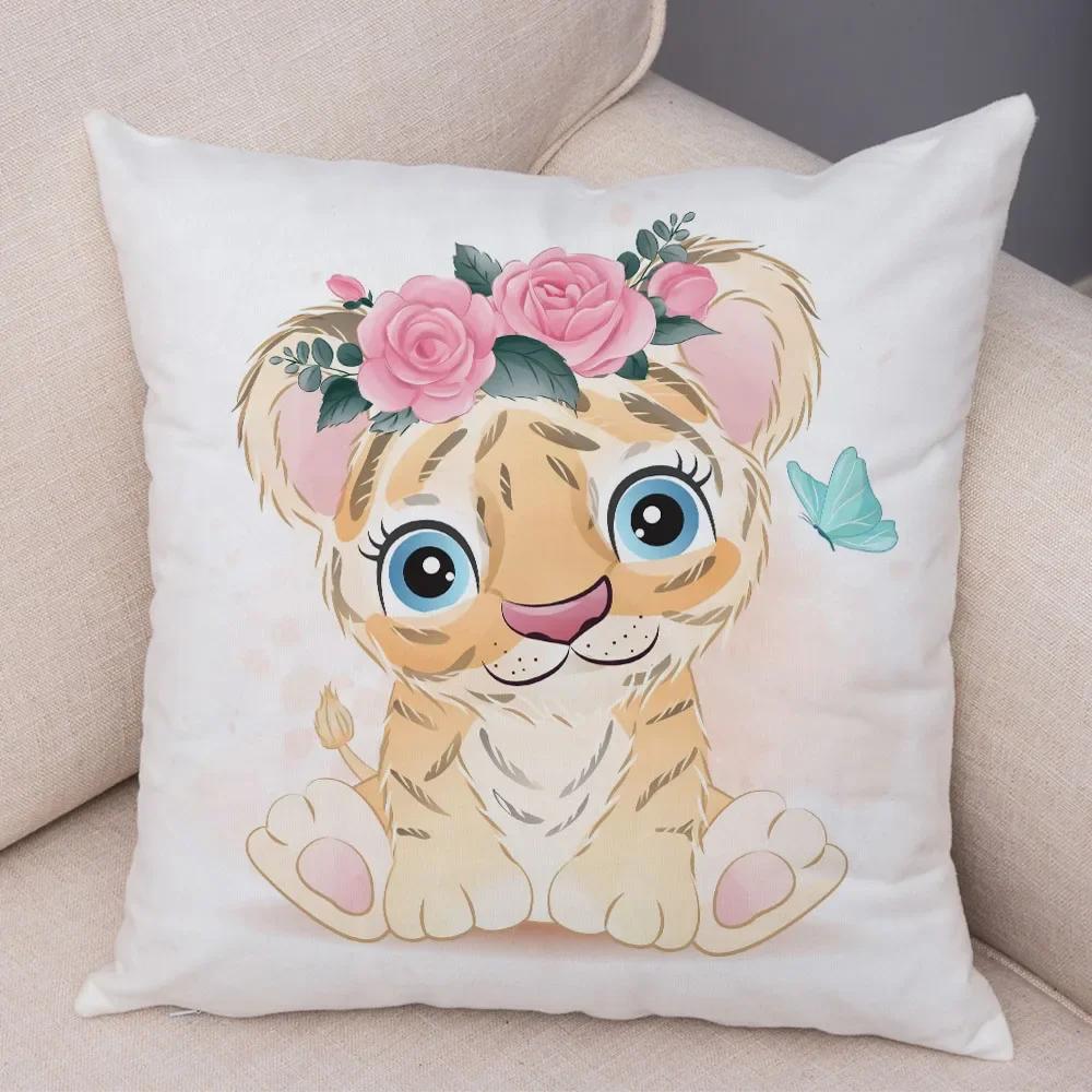 Haustier Hund Katze Druck Kissenbezug Farbe Niedlich Cartoon Tier Kissenbezug Dekoration Sofa Zuhause Kinderzimmer