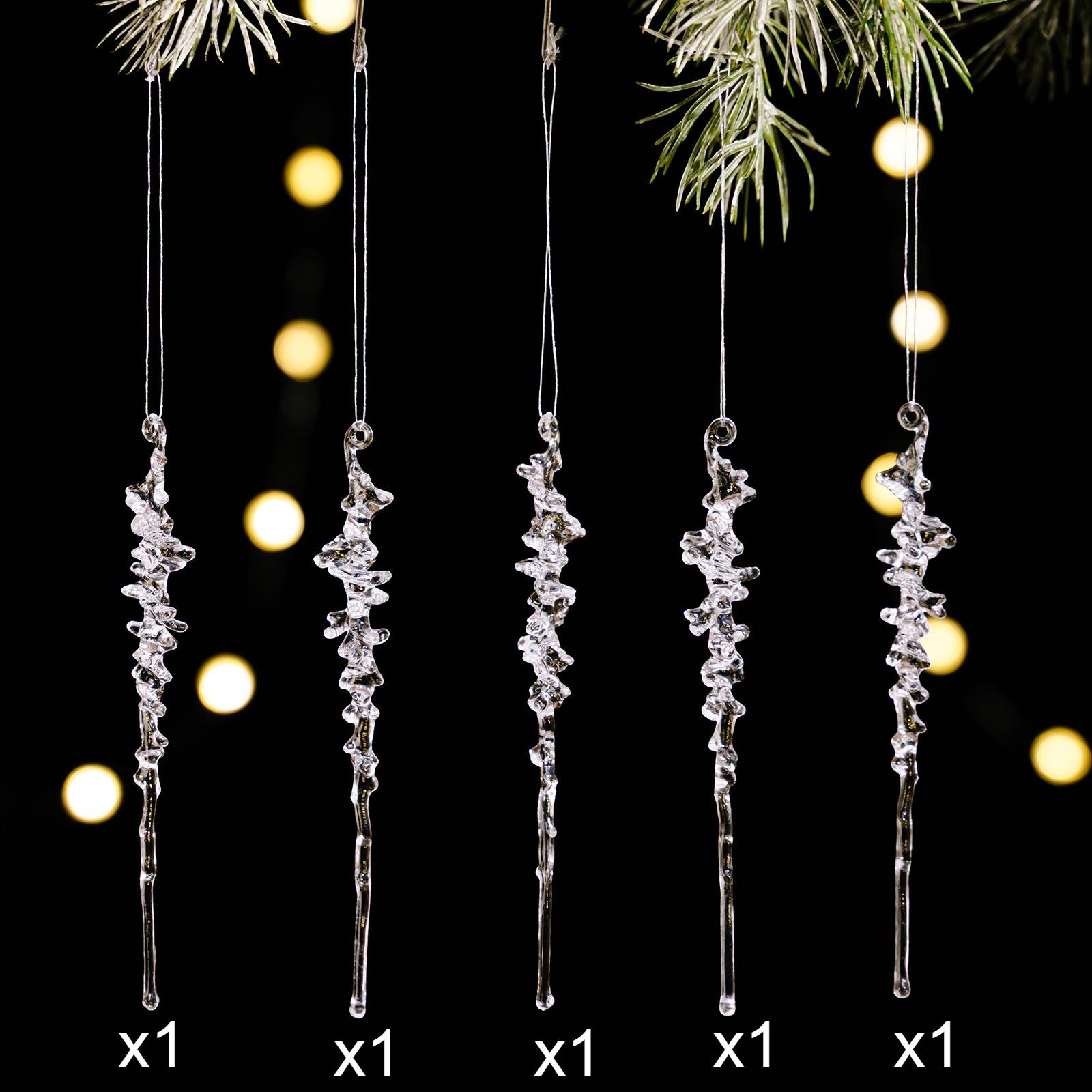 

5/10pcs Elegant Acrylic Icicle Ornaments - Frosty,Dangling Crystal Pendants for Christmas Tree Decor,Perfect for Holiday Parties