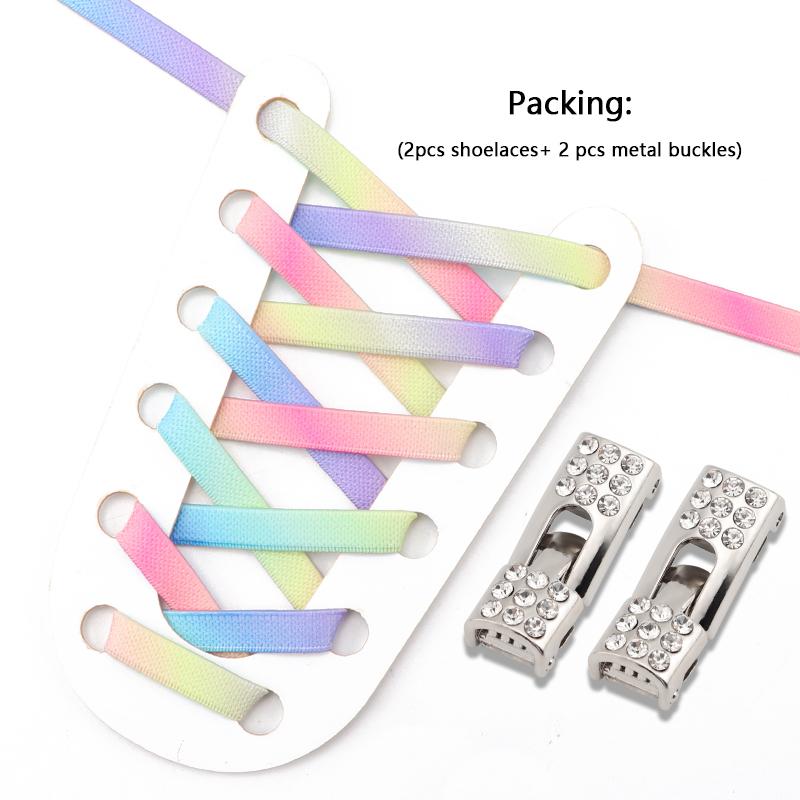 Diamond Cross Lock Shoelaces Rainbow Elastic Flat Laces Sneakers Without Ties Kids Adult No Tie Shoe Laces Rubber Bands Shoelace