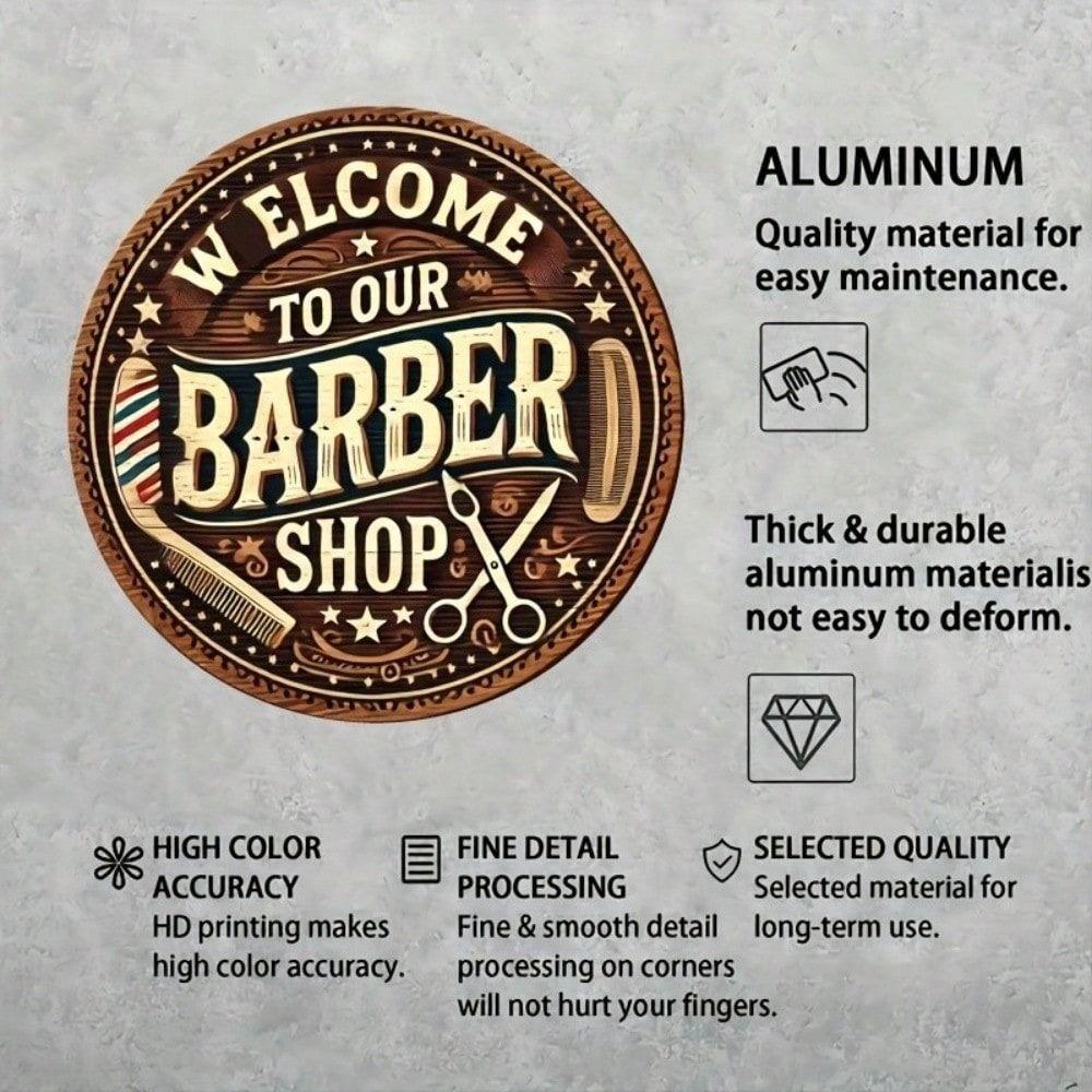 Metal Poster Wall Art Barber Sign Round Rustic Vintage Home Decor