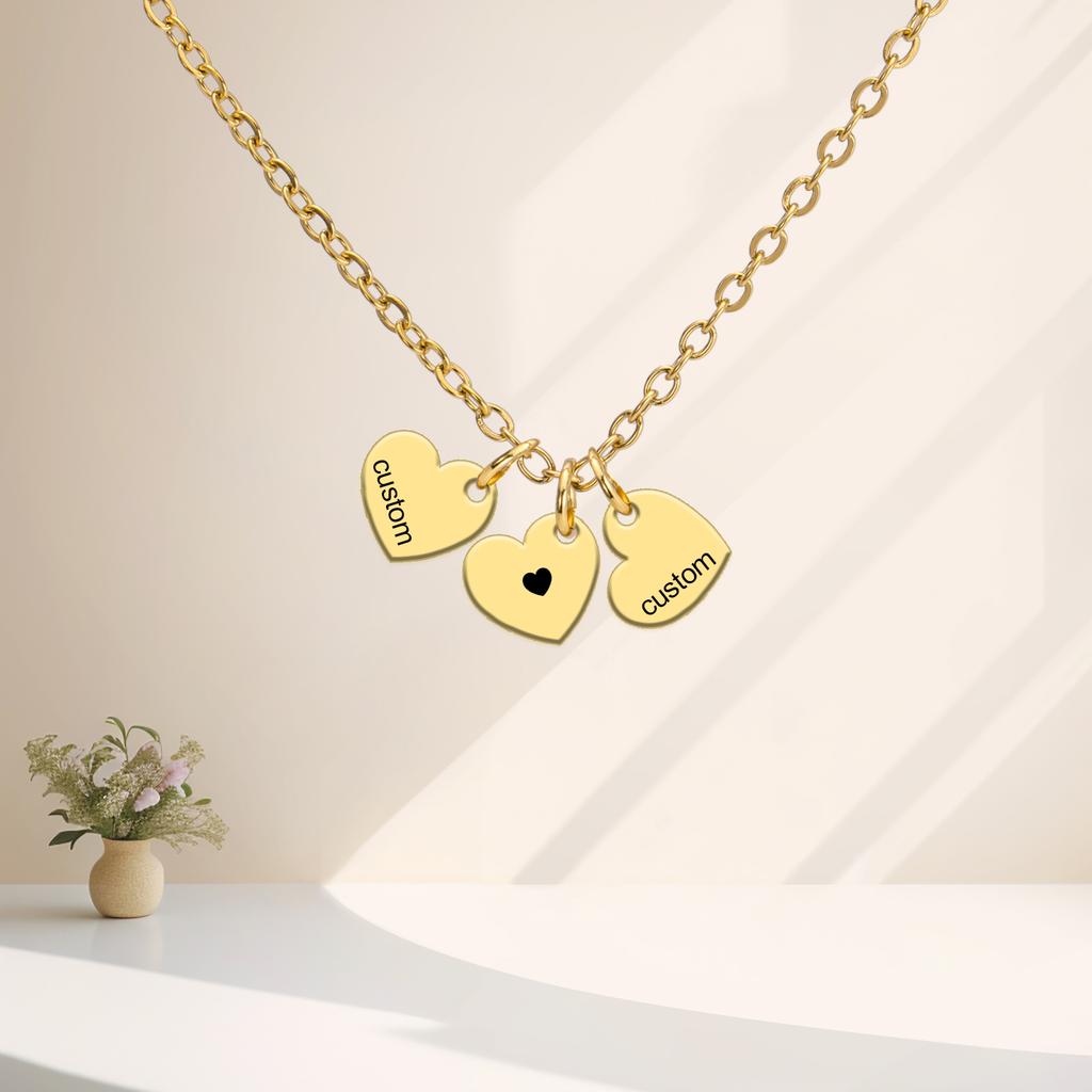 Custom 1-3 Heart Pendants Necklace Stainless Steel Women Symbol Engraved Jewelry Gift for Mother Friends