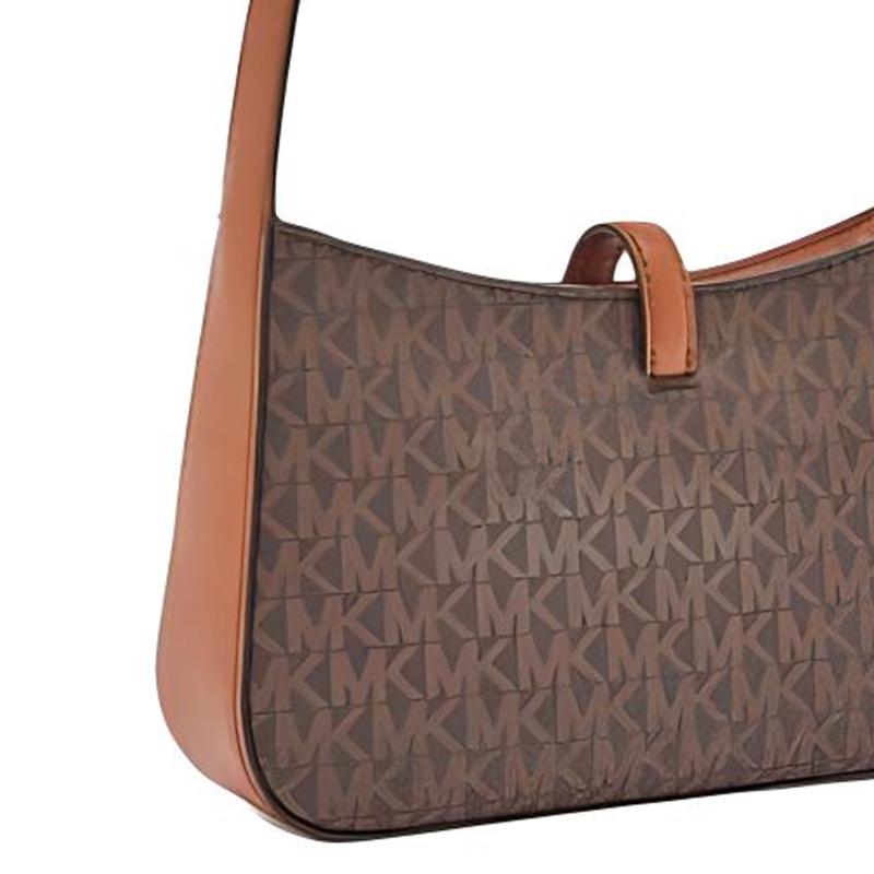 Michael Kors Lyra Monogram Gold Lock Faux Leather Shoulder Bag Women Shoulder Bag Brown 35T4G1YC5B-BROWN