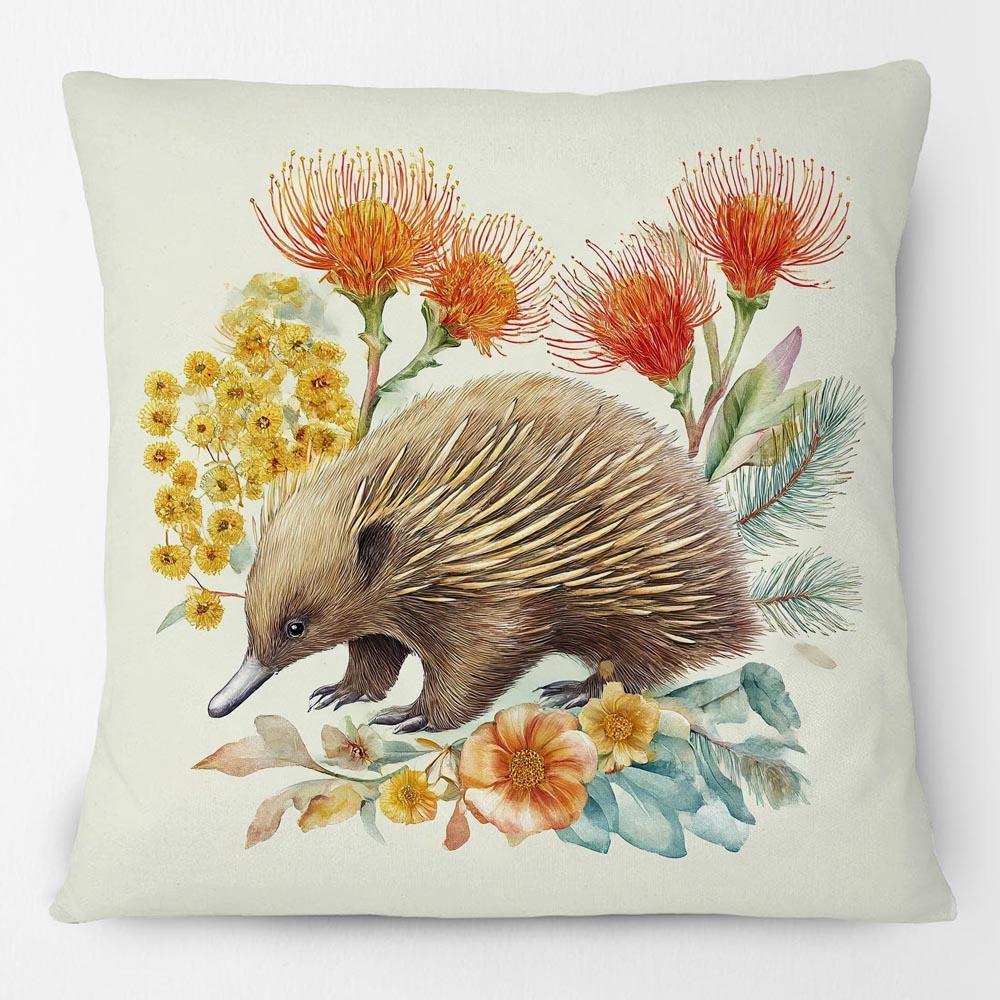 Echidna Australiano Animali Fiori di Hakea e Mimosa Federa per Cuscino Pittura a Mano Arte Federa Decorativa