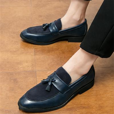 Pointed Toe Suede Patchwork Tassels Casual Dress Homecoming Shoes for Men Brand Designer Male Formal Wedding Loafers Footwear