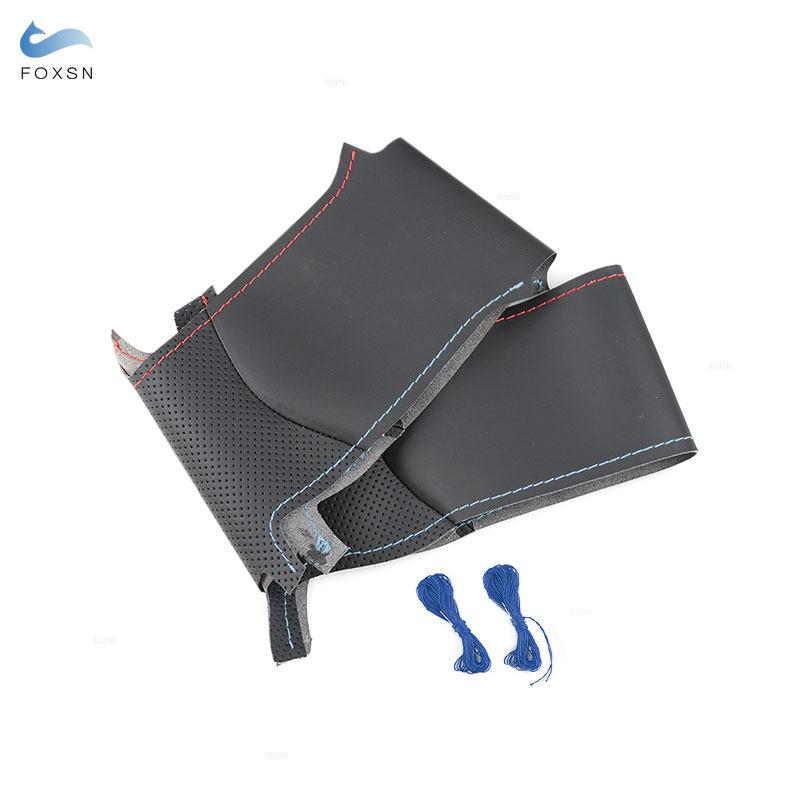Car Braid Steering Wheel Cover For BMW 1 2 3 Series F20 F21 F22 F30 F34 F36 Black - Red Blue Line Perforated Microfiber Leather