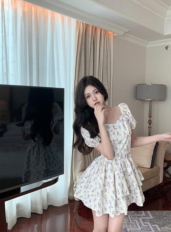 Plus Size One-Shoulder Puff Sleeve Floral Dress - Summer New Arrival 4XL (suggested 180-200 jin)