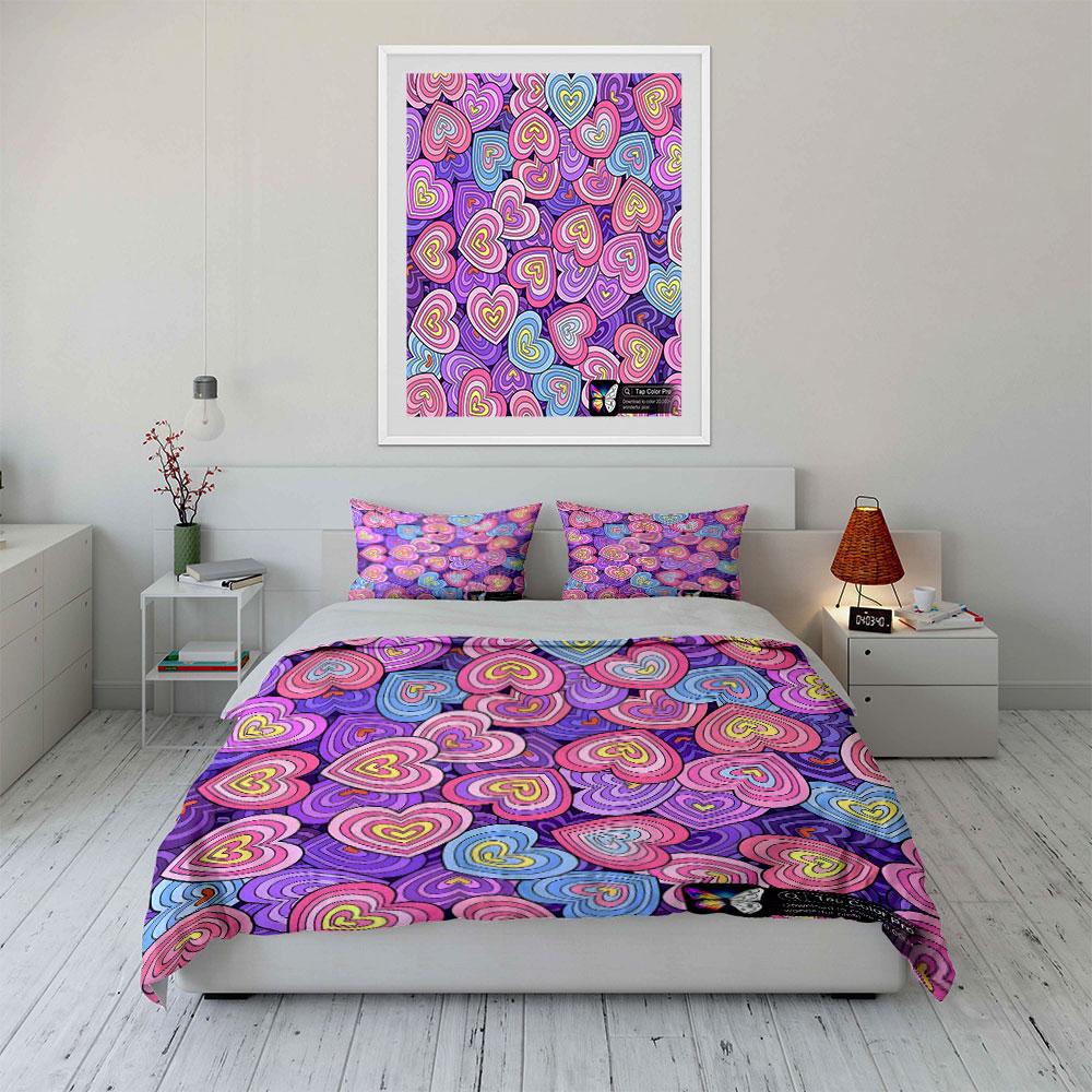 Colorful Heart-Themed Pattern Design Perfect For Valentine'S Day Exquisite Three-Piece Bedding Set Gift For Kids And Adults