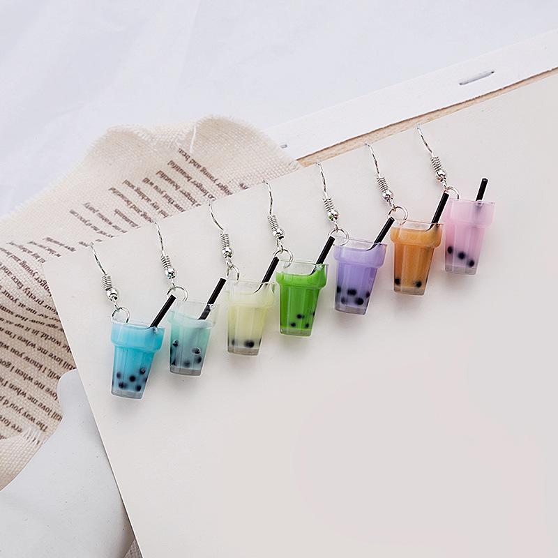

Quirky Pearl Milk Tea Earrings - Cute and Fun Harajuku Style for Girls
