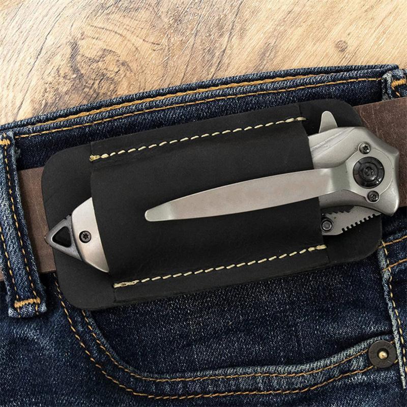 1PC Leather Knives Sheaths EDC Leather Sheath for Folding Knives Carrier Mini Knives Flashlight Leather Holster