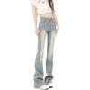 Light blue slightly pulled jeans women's retro high waist loose and thin Spice girl design sense mopping floor straight flared pants