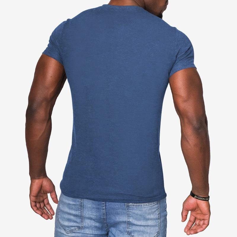 Herren Sommer Einfarbig Kurzarm Henley T-Shirt, Europäisch Amerikanisch Rundhals Pullover Knopf Lässig T-Shirt