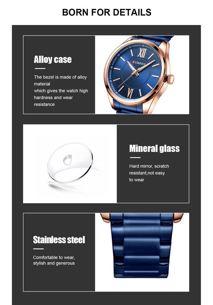 CURREN 8423 Men's Waterproof Quartz Watch with Slim Steel Band