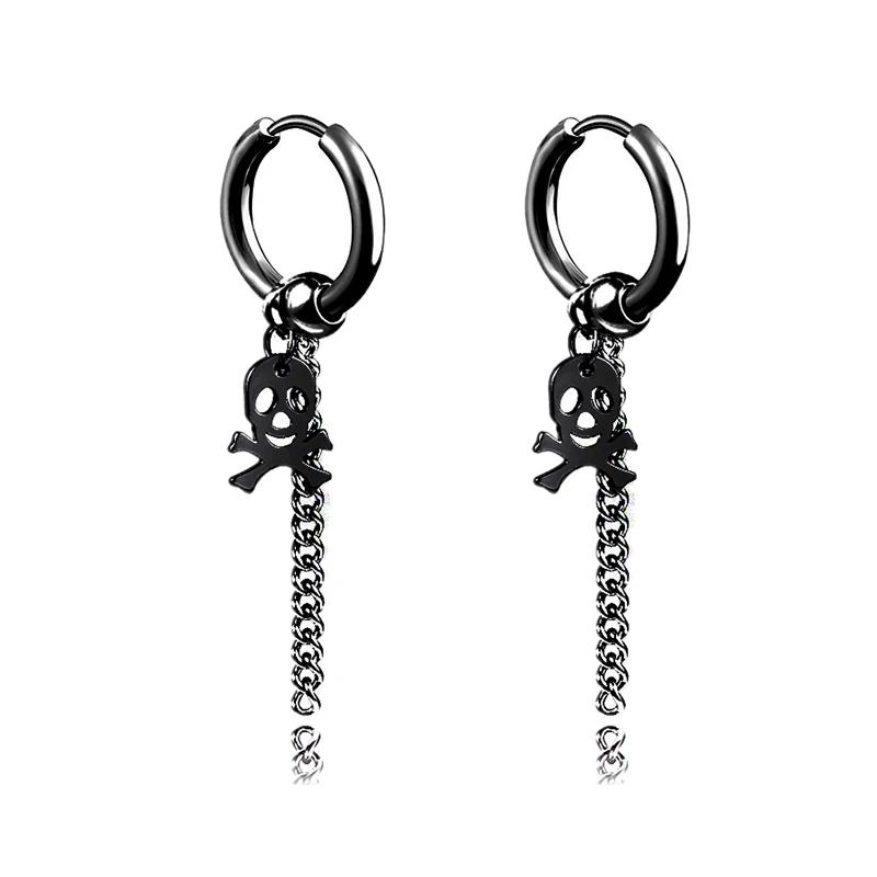 Punk Stainless Steel Chain Hoop Earrings Unisex Goth Pop Hip Hop Pendants Fashion Ear Jewelry Accessories
