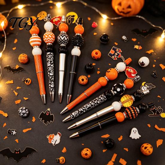 Customizable Stylus Pens 8PCS Halloween Beadable Pens, Assorted Acrylic Beads Decor, DIY Ballpoint Handcrafted Gifts for Best Friends Pen Set Holiday
