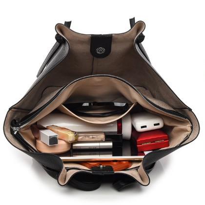 Fashion New Tote Bag, Pebbled Black, High-end Shoulder Bag, Large Capacity Commuter Bag