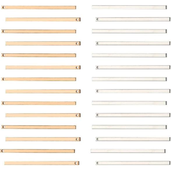 SUNNYCLUE 1 Box 60Pcs 3 Sizes Gold Vertical Charms Stamping Blank Bar Charms Stainless Steel Metal Bar Charm Rectangle Tags for Jewelry Making