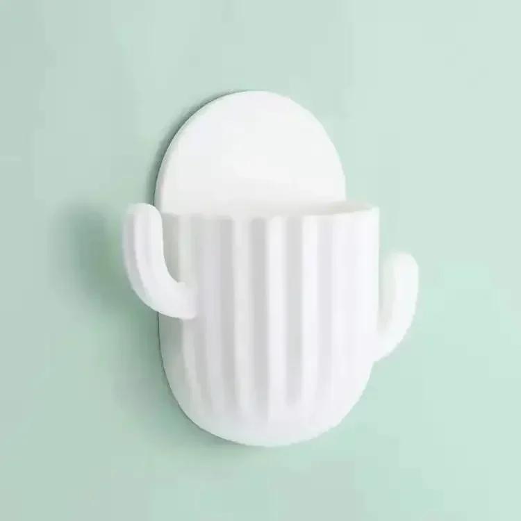 Toothbrush Holder Household Wall Self-adhesive Seamless Cactus Storage Rack Shaver Organizer Drain Shelf Bathroom Accessories