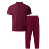 Sommer Kurzarm Revers Waffel Zweiteiler Set mit Knopf Tasche Hemd und Hose