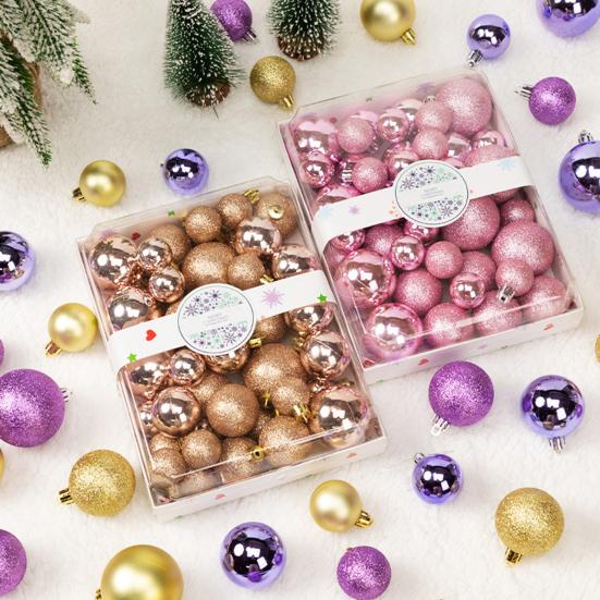 42Pcs 3/4/5cm Christmas Balls Set Glitter Surface Various Pattern Christmas Balls