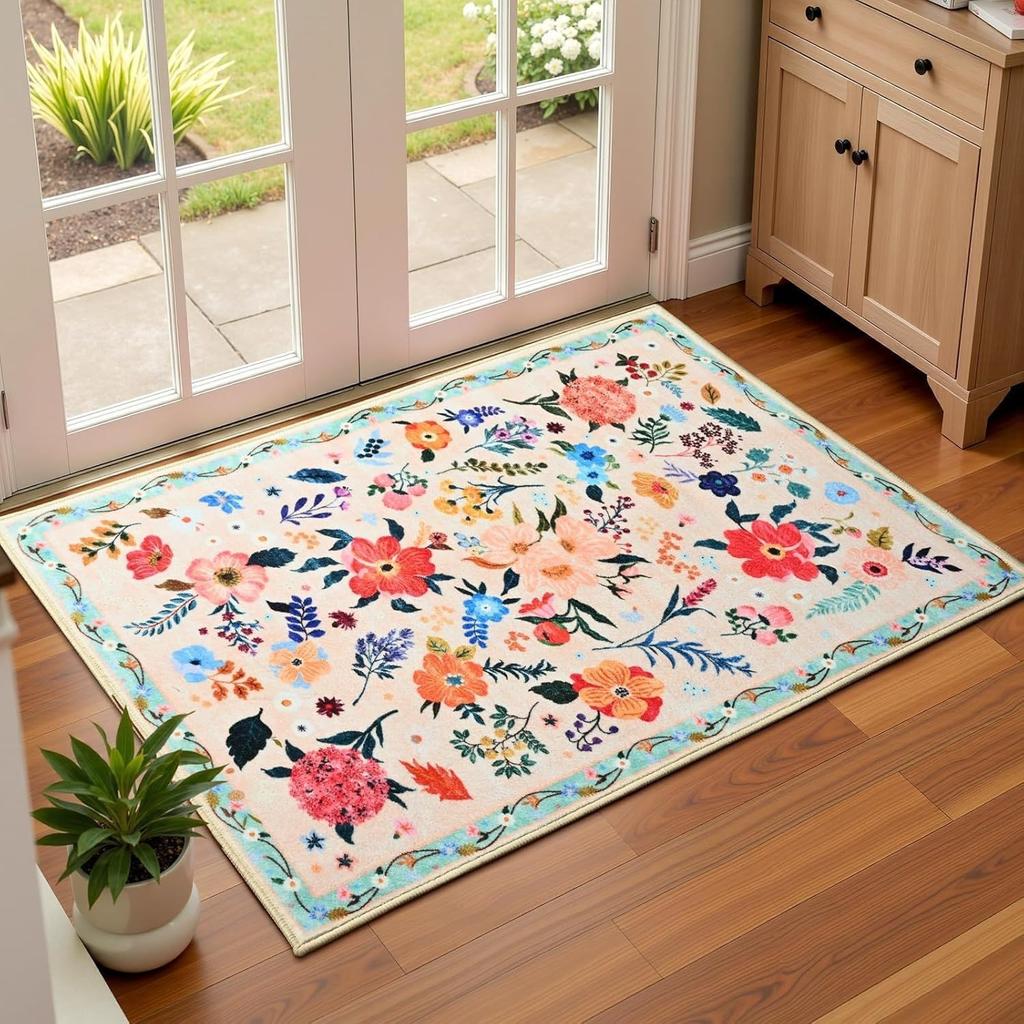 Floral Print Entrance Mat Carpet Living Room Dining Room Laundry Floor Mat Bath Balcony Hallway Non-slip Door Mat