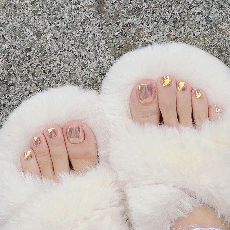 

Toenail Wear Fake Nails Warm Color Pure Color Aurora Popular Manicure Summer Nail Stickers Finished Product Internet Hot Mirror Aurora Dazzle-Toenail Pieces