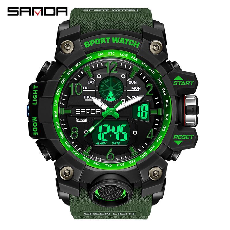 SANDA Women's Trendy LED Dual Display Waterproof Watch with Hourly Chime