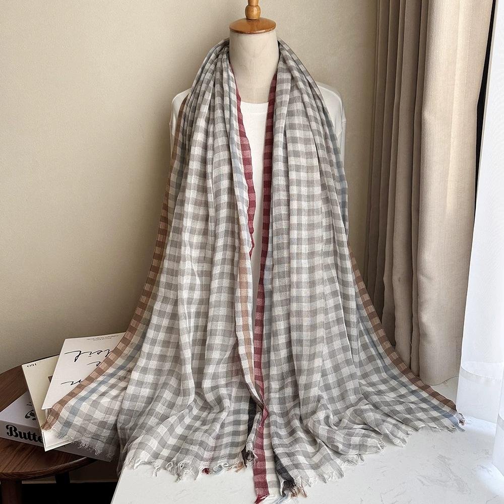 New Autumn and Winter Thin Wool Blended Scarf Long Vintage Plaid Scarf for Women 200*90cm
