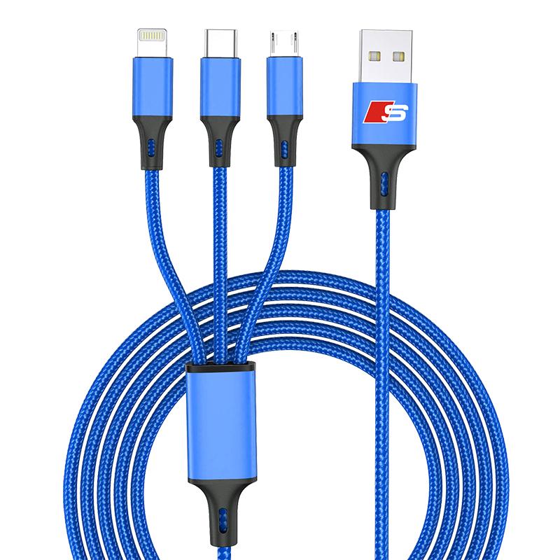 Car Emblem 3in1 Type C Lightning Micro USB Fast Charging Cable for Audi C5 C6 C7 A4 B6 B8 B7 A6 A3 A5 Q3 Q5 Q7 8P S3 S5 S1 S4 S2 RS3 RS4 RS5 RS6 RS8