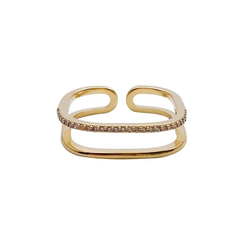 S925 Sterling Silver Dual Layer Open-End Ring Women's High-Grade Diamond-Embedded Temperament Adjustable Index Finger Ring