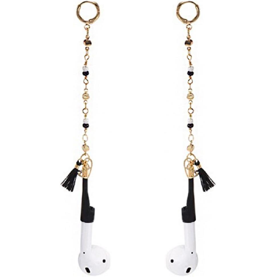 

Клипсы-серьги для наушников против потери 1 пара, серьги-вкладыши, креативные серьги-кисточки в форме сердца с черным зажимом, подходят для держателей для серег Airpod