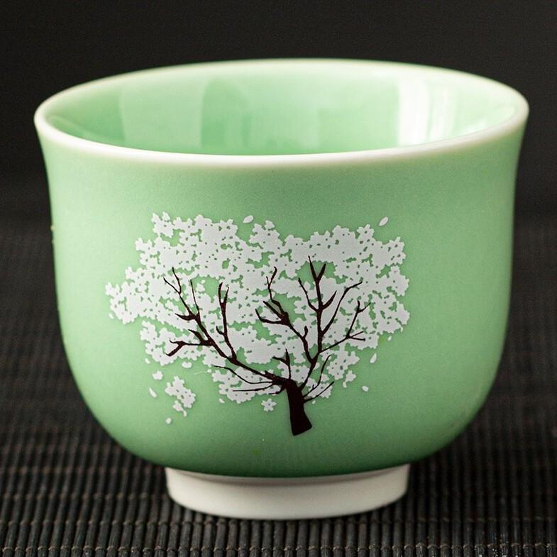 115ml Heat Sensing Color Changing Ceramic Tea Cup Sakura Hope Tree Kung Fu Tea Set