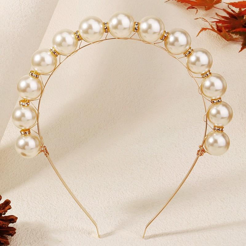 

Handmade Exaggerated Large Pearl Headband Ins Style Fashionable Party Headwear Classic Elegant Wedding Bride Hair Accessories