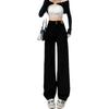 Hongkong-Stil High Waist Doppel-Schnalle Weitbeinjeans Damen Frühling und Herbst neue lockere Mopping-Casual-Straight-Jeans