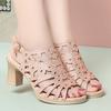 Soft Leather Hollow High Heel Comfortable Roman Sandals Summer Breathable Fashionable Versatile Fish Mouth Women Elegant Sandals