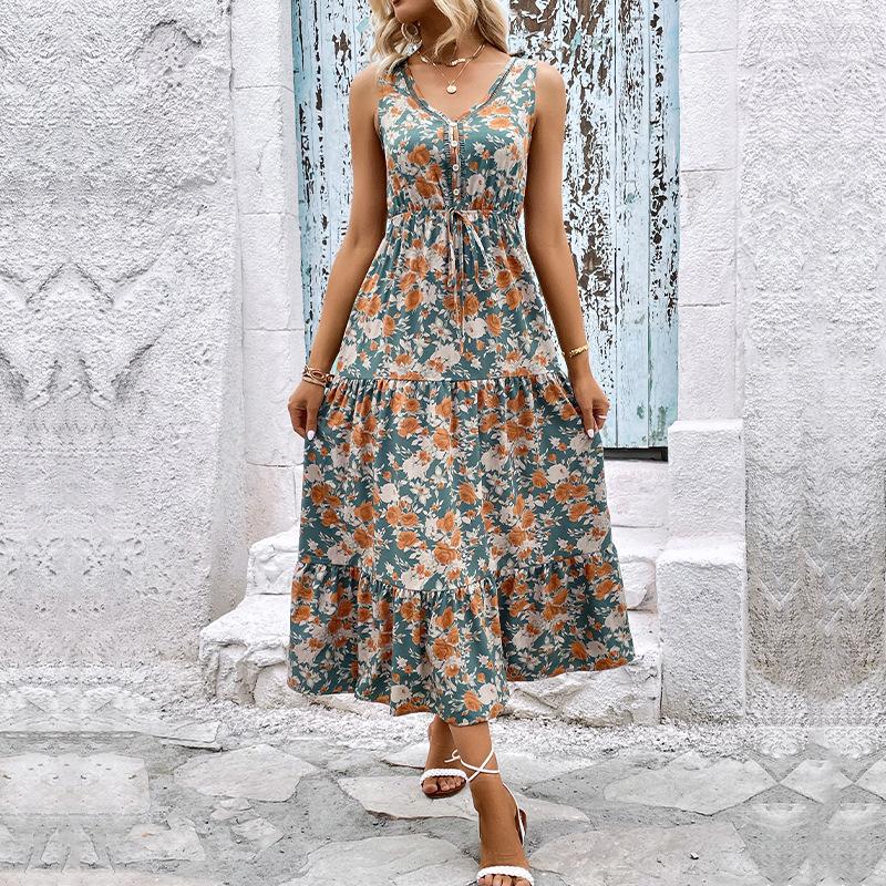 Summer Casual Getaway with Floral Print Sleeveless Dress