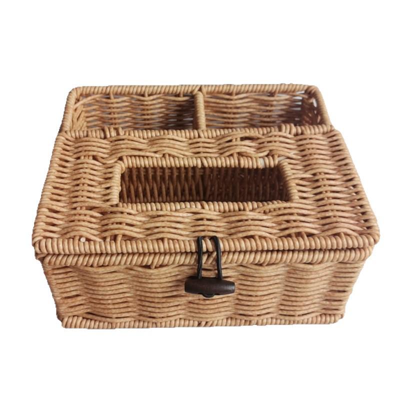 Waterproof Rattan Woven Tissue & Remote Storage Box for Living Room or Bathroom