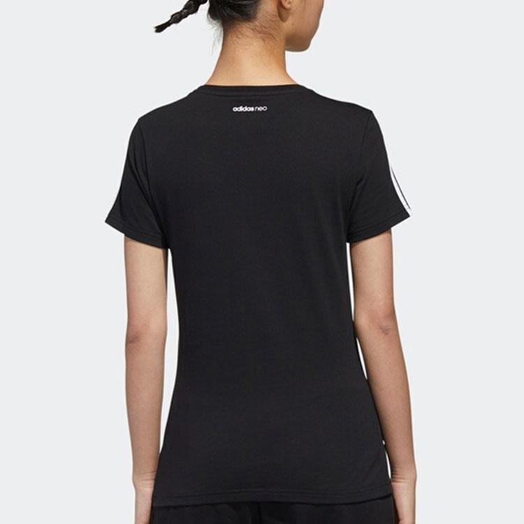 Adidas Neo Three-Stripe Pattern Print Round Neck Short Sleeve T-Shirt Women Tops Black GK1567