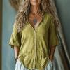 Dámská lněná košile Letní dámský styl s pětiprstým rukávem Jednobarevná košile Módní Vintage Ležérní Top Košile