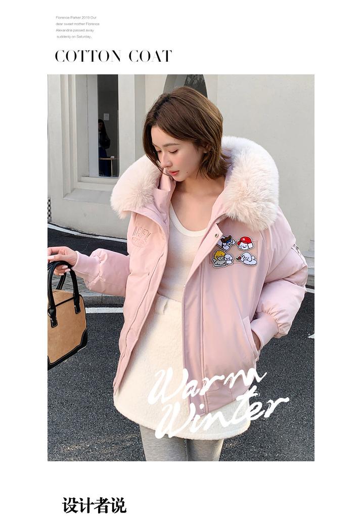 Winter new women's down cotton clothes short hooded big fur collar thickened loose coat warm cotton clothes tide