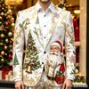 Men's Business Casual Christmas Print Long Sleeve Lapel Jacket No Tie Included