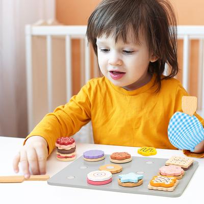 Wooden Educational Toy Simulated Biscuit/Cookie Set for Toddlers Kids Montessori Learning Role Play Kitchen Cooking Baking Gift