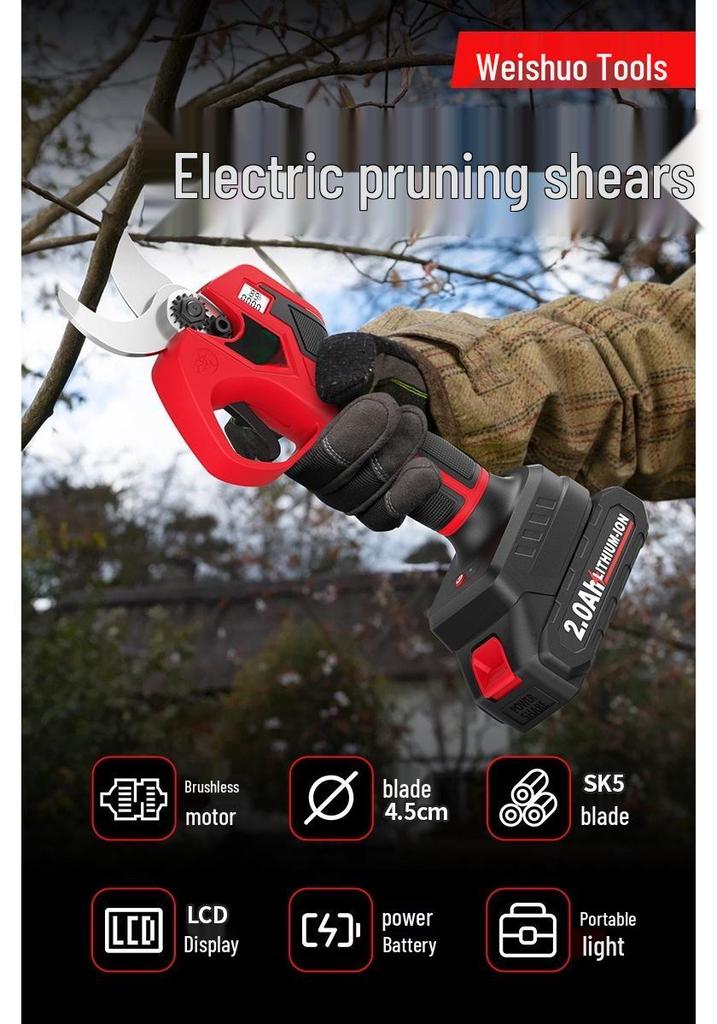 Brushless Electric Handheld Pruning Shears with Lithium Battery and Digital Display