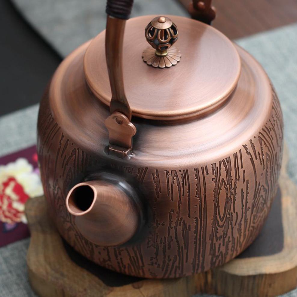 1.7L Red Copper Kettle Pure Handmade Copper Teapot Kung Fu Tea Kettle Large Capacity Boil Water Kettle Antique Kitchenware