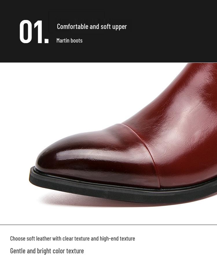 Men's European & American Style Plus Size Chelsea Boots, High-Top Pointed Leather, British Fashion Business Slip-On Short Boots